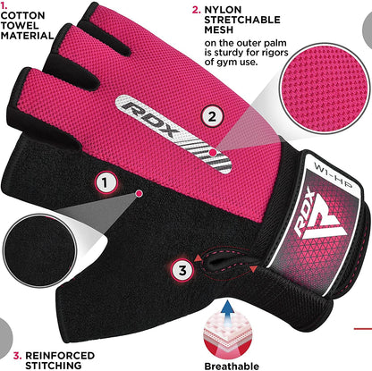 RDX Weight Lifting Gloves Gym Fitness Workout, Anti Slip Padded Full Palm Protection, Ultra Ventilated, Bodybuilding Strength Training HIIT WOD Exercise, Half Finger Men Women Cycling Rowing Climbing