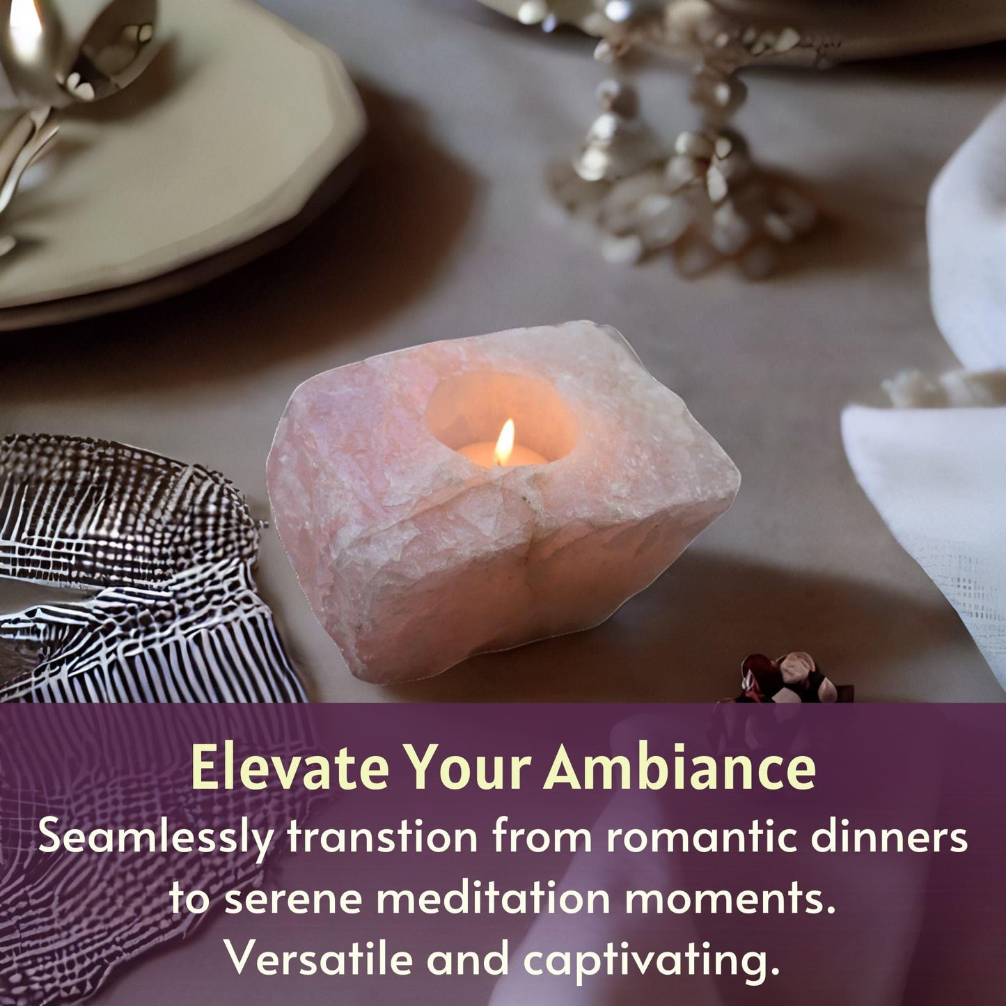 Nature’s Decorations Tealight Candle Holder - Real Rose Quartz Natural Stone Crystal Perfect for Home & Kitchen Geode Decor, and Centerpieces, Ideal as Candlestick Holder, 3 x 3 x 1.5 Inches