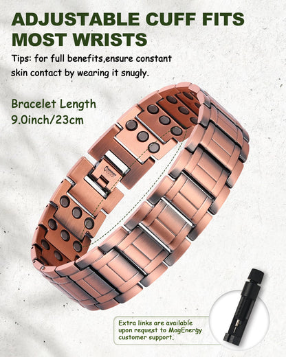 MagEnergy Copper Bracelet for Men, 3X Strength Magnetic Bracelet, 99.99% Pure Copper Jewelry Gift with Sizing Tool