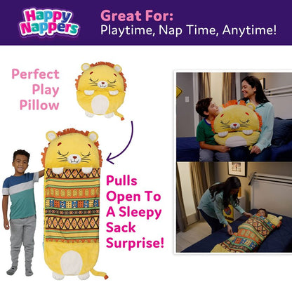 Happy Nappers Pillow & Sleepy Sack- Comfy, Cozy, Compact, Super Soft, Warm, All Season, Sleeping Bag with Pillow- Lion (Medium)