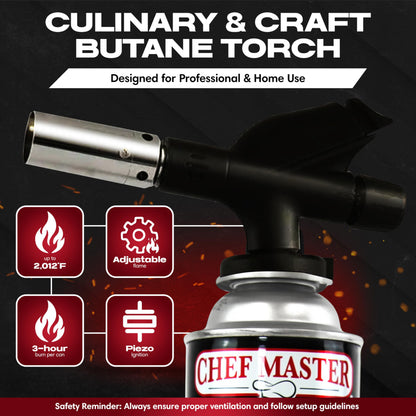Chef's Torch, Kitchen Torch, Cooking Torch, Refillable Butane Torch Lighter w/ Adjustable Flame for Searing Steaks, Creme Brulee, Desserts, BBQ, Baking, Craft by Chef Master 90014(Butane Not Included)