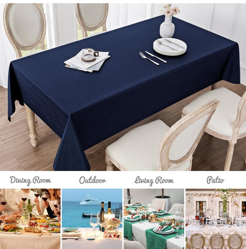 Veblandy 2 Pack Rectangle Tablecloth, 60x120 inch, Water Resistant Wrinkle Free Linen Textured Table Cloth Washable, Decorative Fabric Table Cover for Dining, Party and Camping, Navy Blue