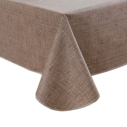 Pioggia Vinyl Tablecloth with Flannel Backing Rectangle Waterproof Oil-Proof Plastic Table Cloth Wipeable PVC Table Cover for Indoor and Outdoor (Linen, 60 x 102 Inch)