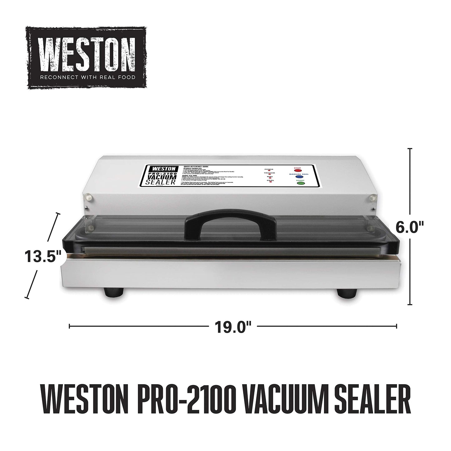 Weston Brands Vacuum Sealer Machine for Food Preservation & Sous Vide, Extra-Wide 5mm Bar for Sealing Bags up to 15", 935 Watts, Pro-2100, White (65-0101)