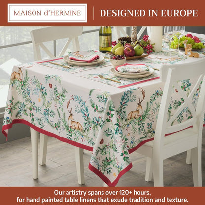 Maison d' Hermine Table Cloth Rectangle Table 100% Cotton 60 x 108 Inches Fall Tablecloth Reusable Everyday Use for Thanksgiving Christmas Decorations Dining Farmhouse Party (Holly Time)