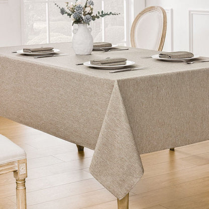 Veblandy 2 Pack Rectangle Tablecloth, 52x70 inch, Water Resistant Wrinkle Free Linen Textured Table Cloth Washable, Decorative Fabric Table Cover for Dining, Party and Camping, Mocha