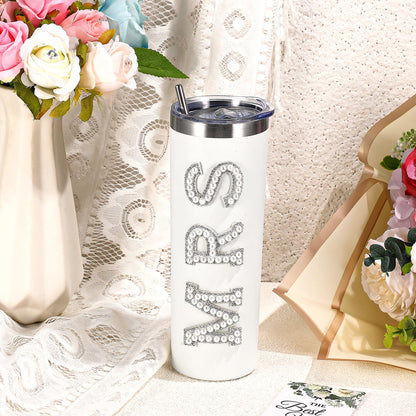 Zhehao Bride Cups Tumbler 20 oz Bachelorette Gift for Bride Tumblers Stainless Steel Mrs Cup with Lid Straw Bridal Gifts Mrs Water Bottle for Bridal Shower Engagement Party(White,Pearl)