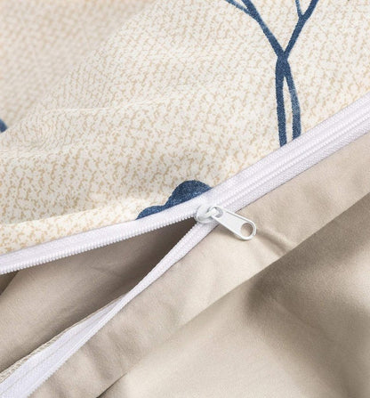 Tache Elegant Leaf Vine Nature Earthy Floral Neutral Cream Beige Tan Blue Breathable Poplin Cotton Zipper Duvet Cover, California King