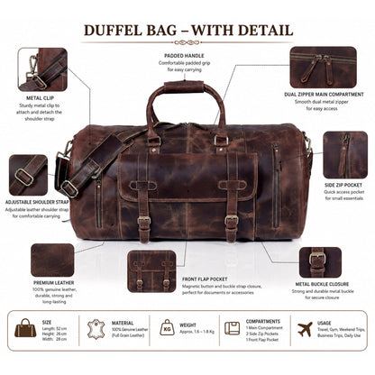 28" Large leather Travel Bag Duffel bag Gym sports flight cabin bag Leather Holdall Overnight Weekend Large luggage bag (28 inch)