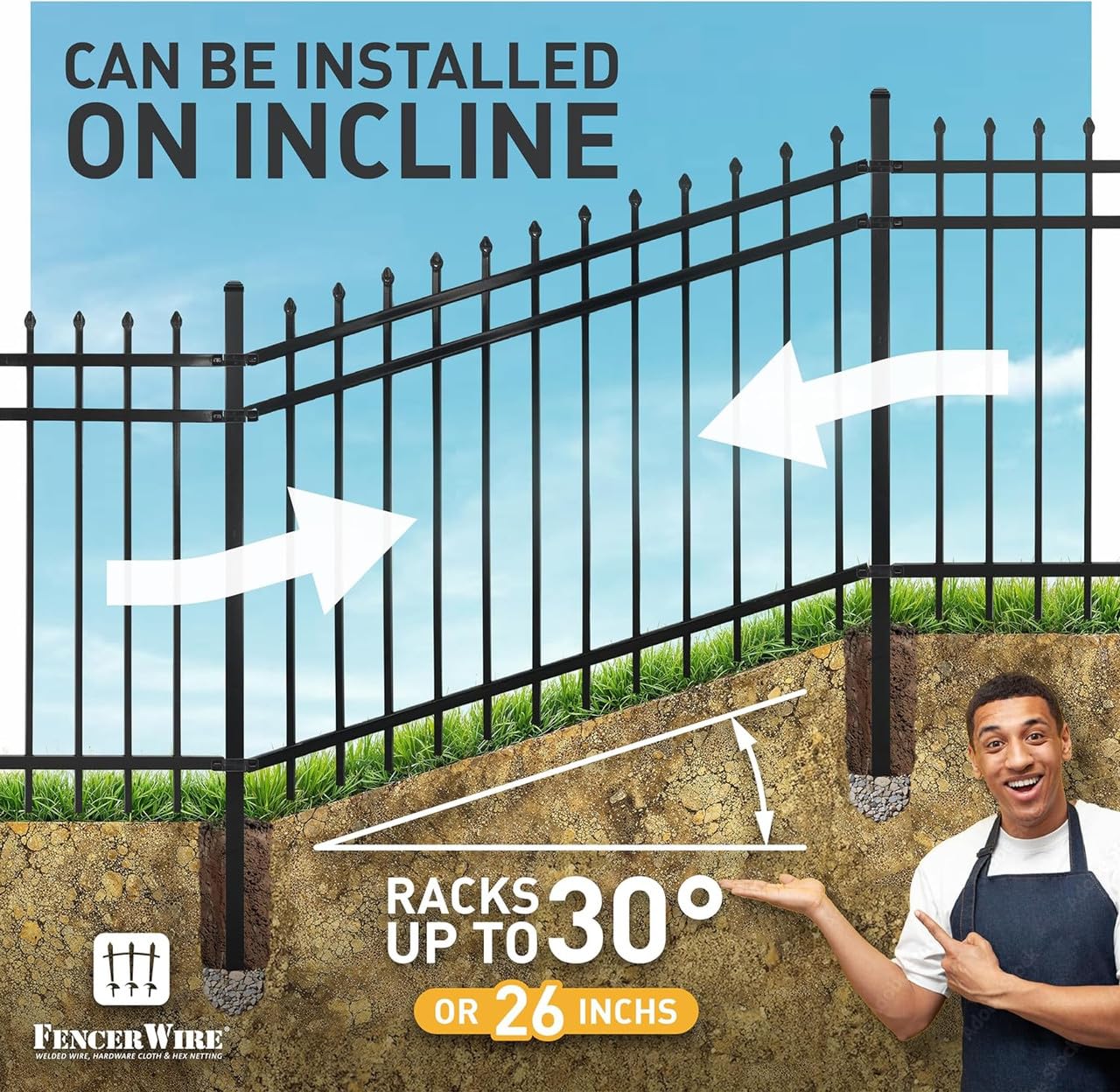 Fencer Wire 52FT Heavy Duty Flat Top Fence Barrier Kit, Anti-Rust Metal Steel Fence with 6FT Height X 6FT Width Panels, with Pinnacle Gate, Posts, Connectors, Outdoor Fencing for Yard