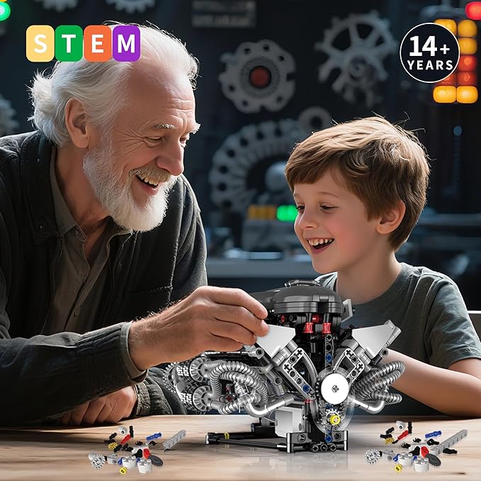 V8 Engine Model Kit that Works Visible Building Blocks Sets with APP Control Motor &amp LED Light Model Car Kits for Adults &amp Boys Kids 14+ Year Old (689 PCS)