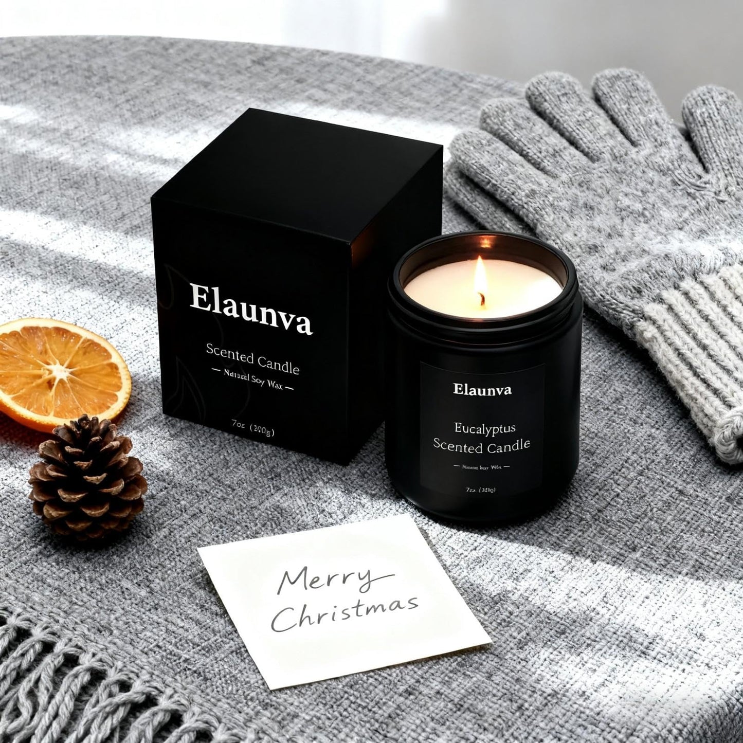 Elaunva Eucalyptus Scented Candle 7oz (200g), Natural Soy Wax Aromatherapy, Spring Fresh Home Scent, Stress Relief, Spring Easter Home Decor Gift for Men and Women