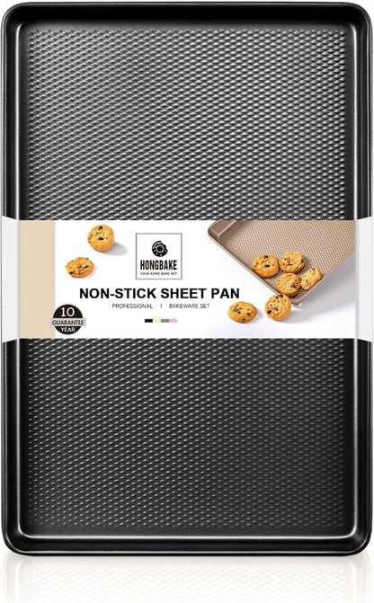 HONGBAKE Jelly Roll Pan - Non-Stick Baking Sheet with Diamond Texture | Heavy Duty 15x10 Dark Gray