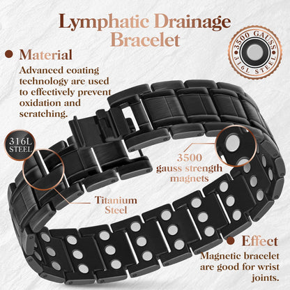 Mahnco Copper Bracelet for Men with Triple-Row Strong Magnets Magnetic Bracelets & Lymphatic Drainage Ring Set with Adjustable Sizing Tool, Magnetic Jewelry Gift (Black)