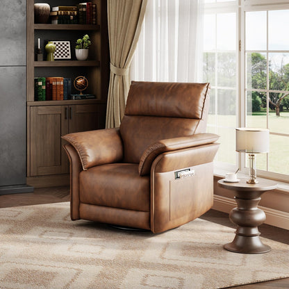 GAOMON Swivel Rocking Recliner Chair, Manual Leather Recliner Glider with Lumbar Support & Padded Armrest, Comfortable Rocker Nursery Single Sofa for Living Room and Bedroom (Walnut)