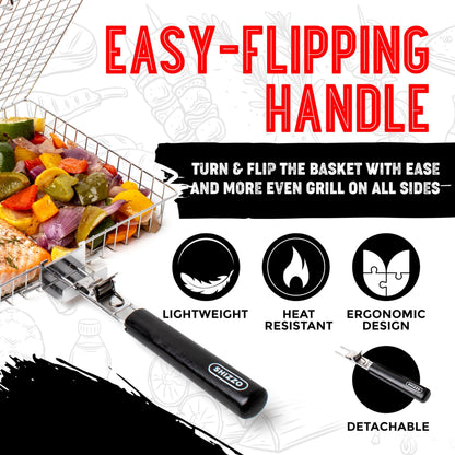 SHIZZO Grill Basket Set, Barbecue BBQ Grilling, Stainless Steel Folding Portable Outdoor Camping Rack for Fish, Shrimp, Vegetables, Cooking Accessories, Gifts for Dad, husband, Friends
