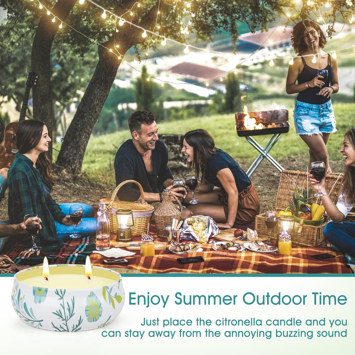 Citronella Candles Outdoor, 4 Pack Soy Wax Lemongrass Candles, Decorative Jar Scented Candle for Patio Garden Backyard Camping Summer, 240 Hours Burning Time