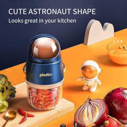 Plodon Baby Food Maker Mini Cute and Small Food Processor Puree Blender Grinder Chopper 300ml Cup Glass Bowl with 8 Blade Electric (Spaceman-Blue)