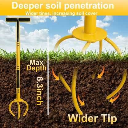 Garden Hand Tiller with Ergonomic Handle, Steel Cultivator Tiller Lawn Aerator Soil Lossener Manual Twist Tiller for Gardening