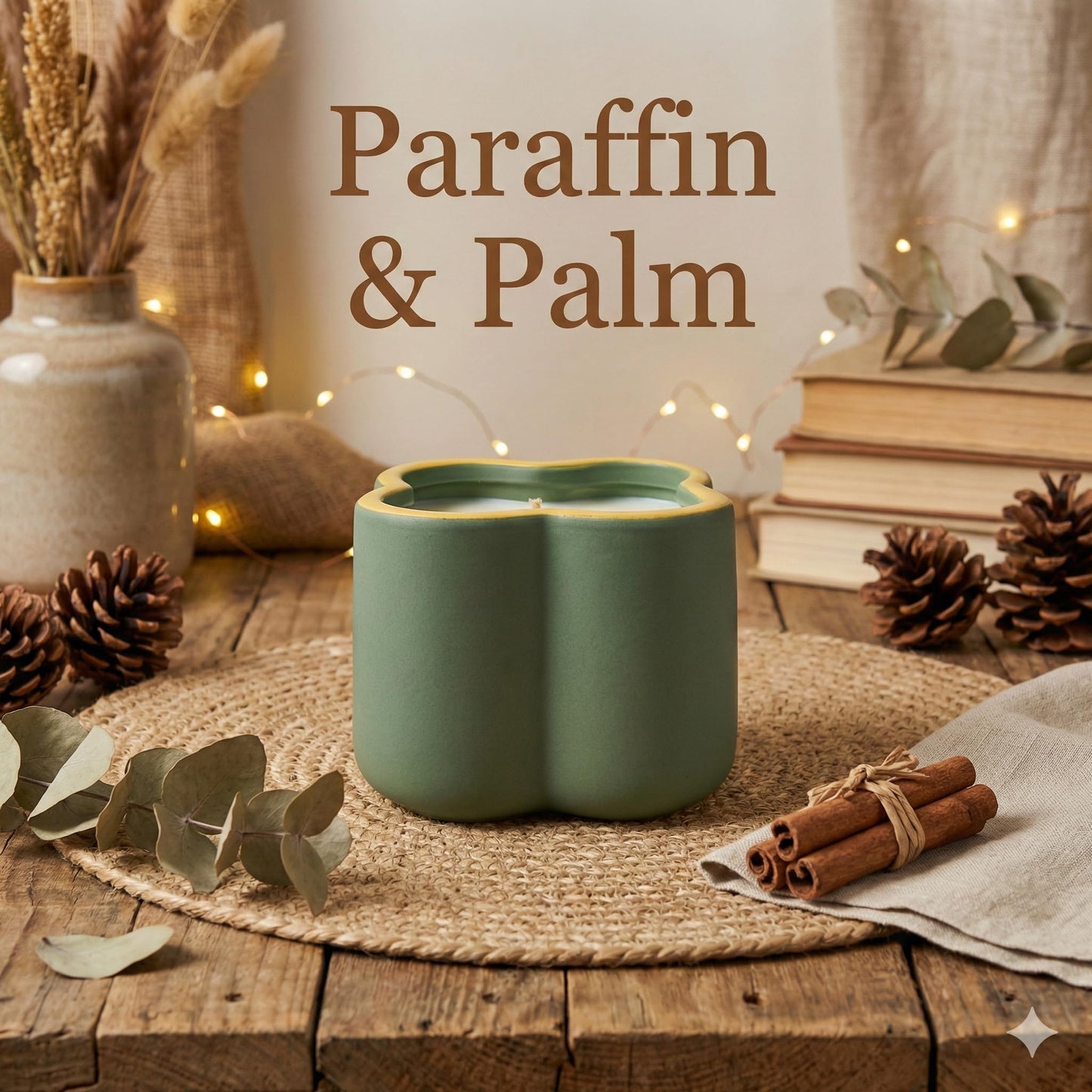 Basil & Nerde Scented Candle 9oz - CW Studio Flower-Shaped Ceramic Jar with Dust Cover, Up to 45 Hour Burn, Palm & Paraffin Wax, Clean Burn - Kraft Paper Box for Home Decor & Gift Giving