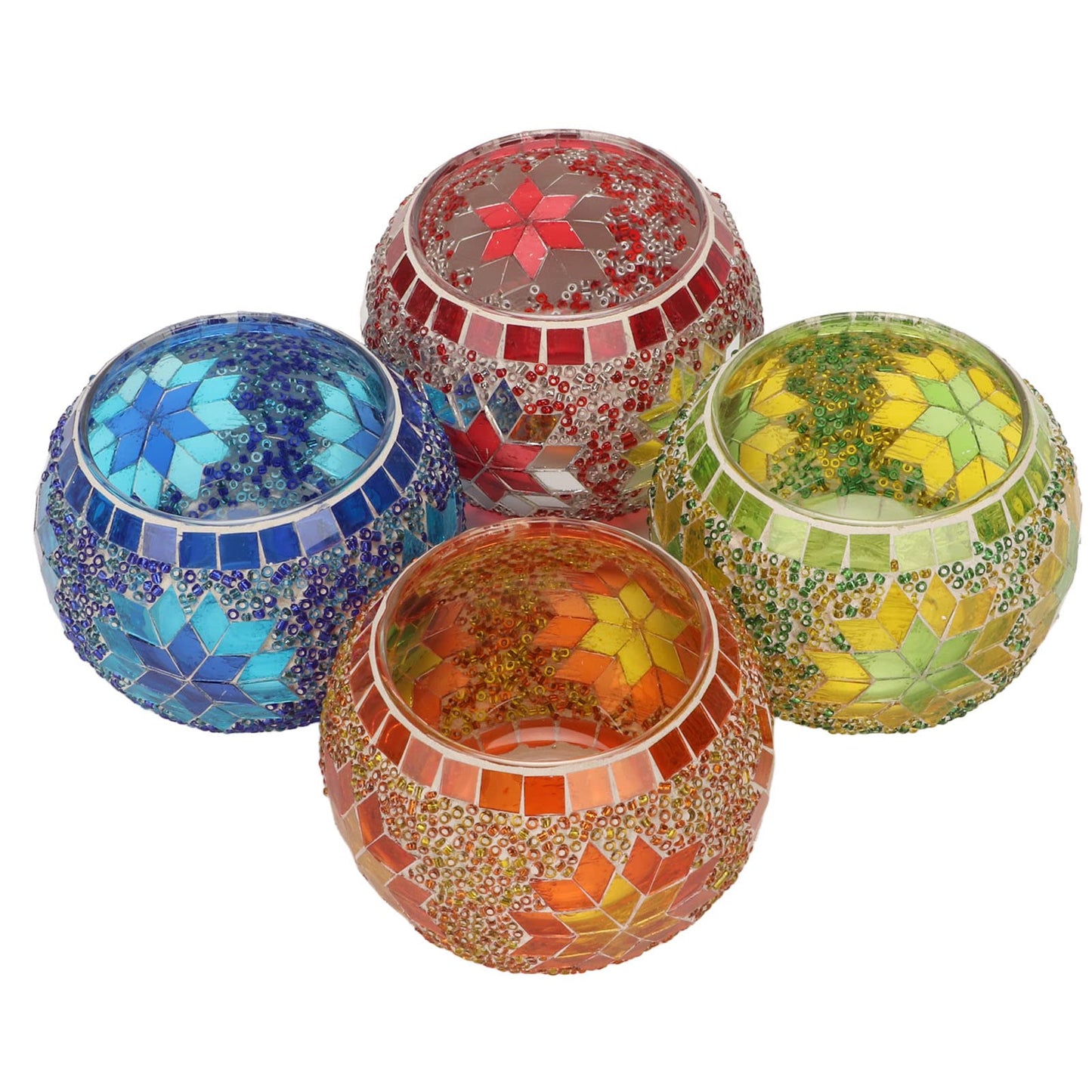 XHTLLO 4pcs Mosaic Glass Candle Holder, Hand Made Glass Candle Holder, Colourful Romantic Glass Pillar Candle Stands, for Home Bar Dinner