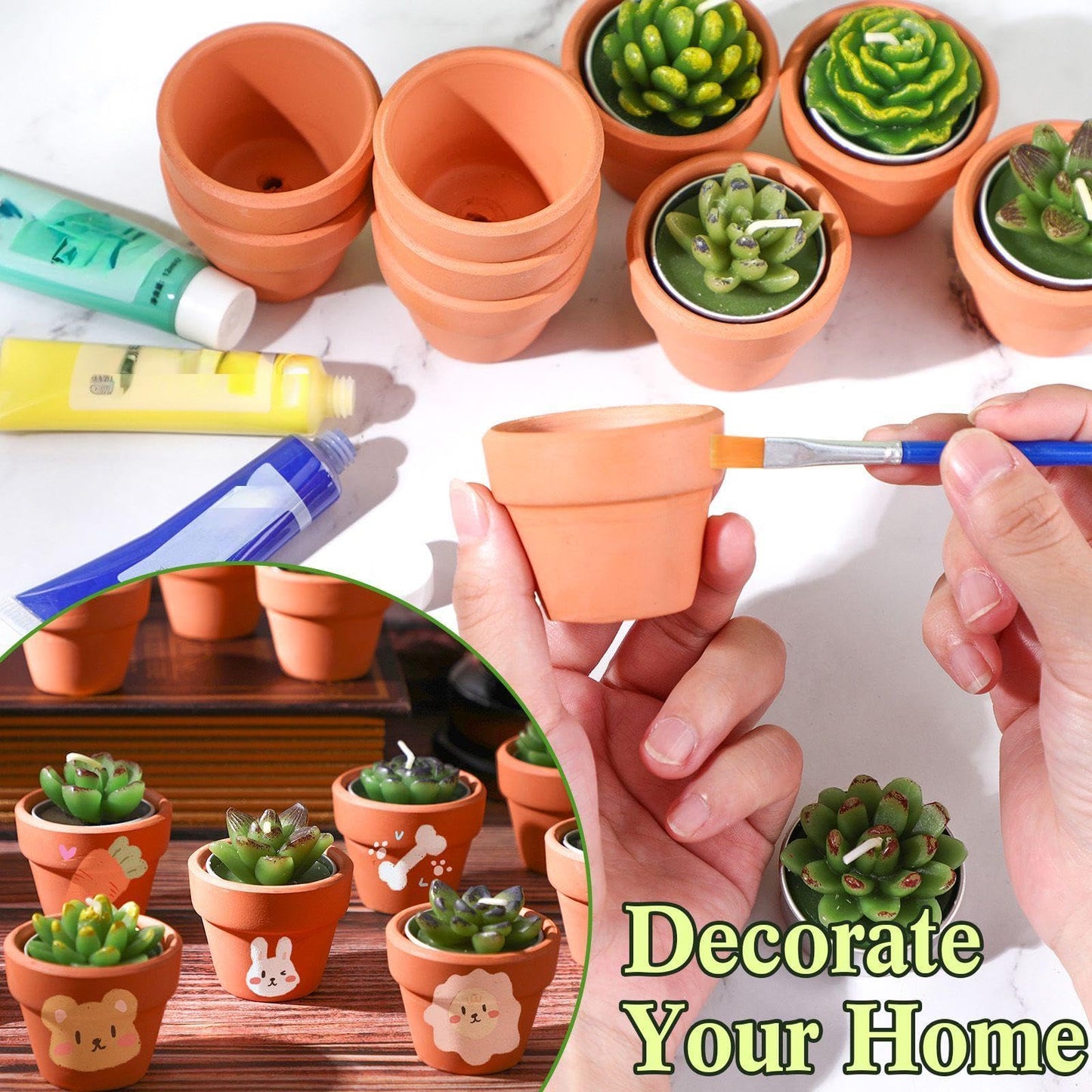 Treela 18 Pcs Succulent Cactus Tealight Candles Handmade Tea Lights Baby Shower Plant Candle Gift with Mini Terracotta Clay Candle Holders for Home Birthday Christmas Wedding Party(Cute)