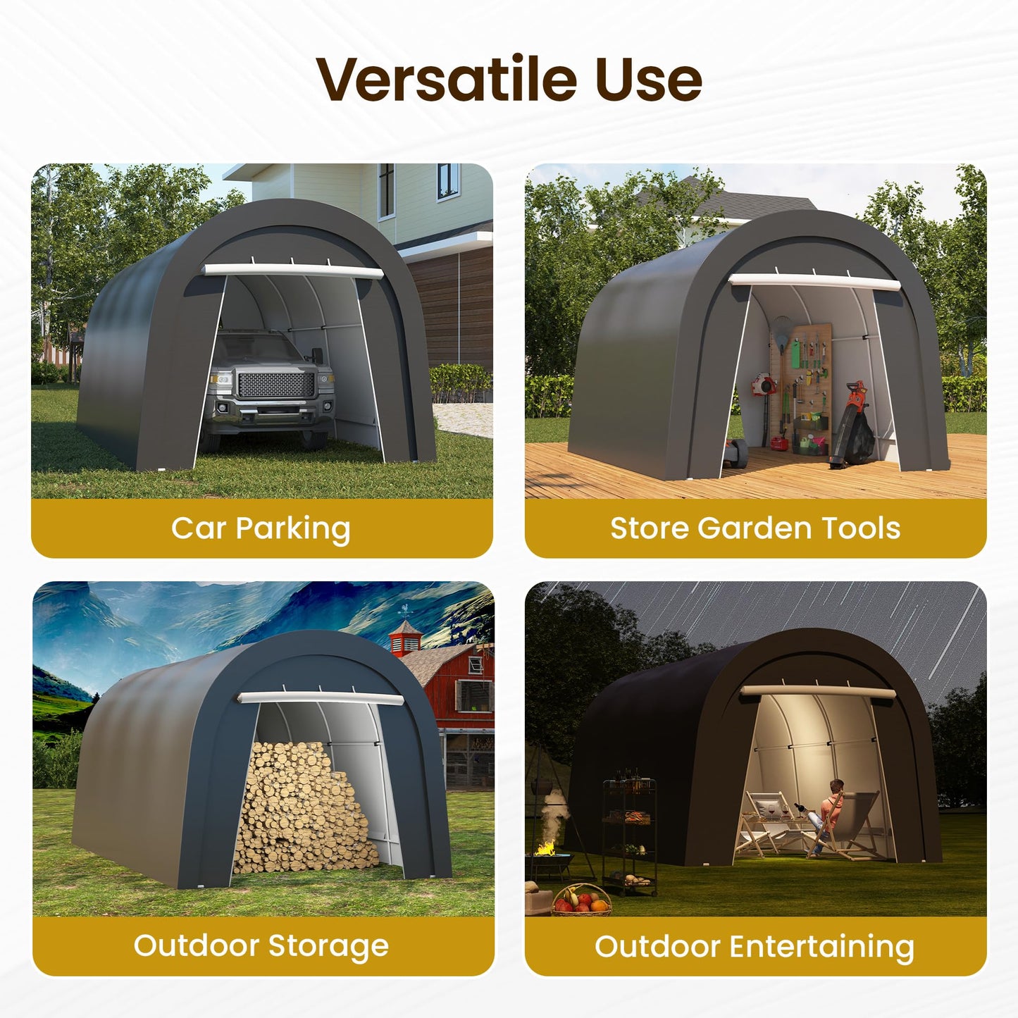 FansaFurn Heavy Duty Carport with 4 Cloth Bags, All-Weather Car Canopy with 2 Roll-up Doors, Portable Garage Storage Shelter Shed for Cars, Truck, or Garden Tools, 10' x 20'