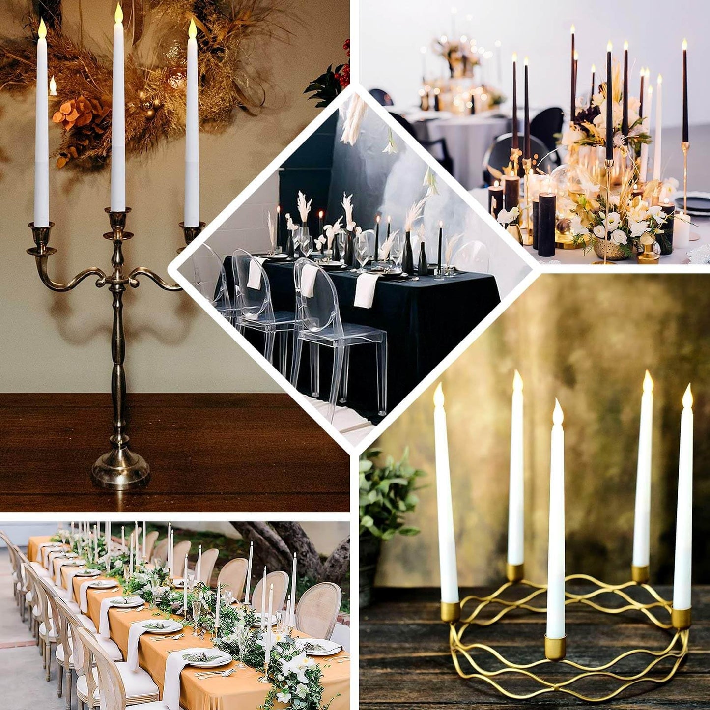 Efavormart 8 Pack Mixed Natural Flameless LED Taper Candles, 11" Flickering Battery Operated Candles for Elegant Wedding Reception & Home Ambiance