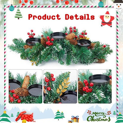 Brightown 20.5” Iron Christmas Candle Holder - Festive Pine Needles, Red Berries & Gold Accents