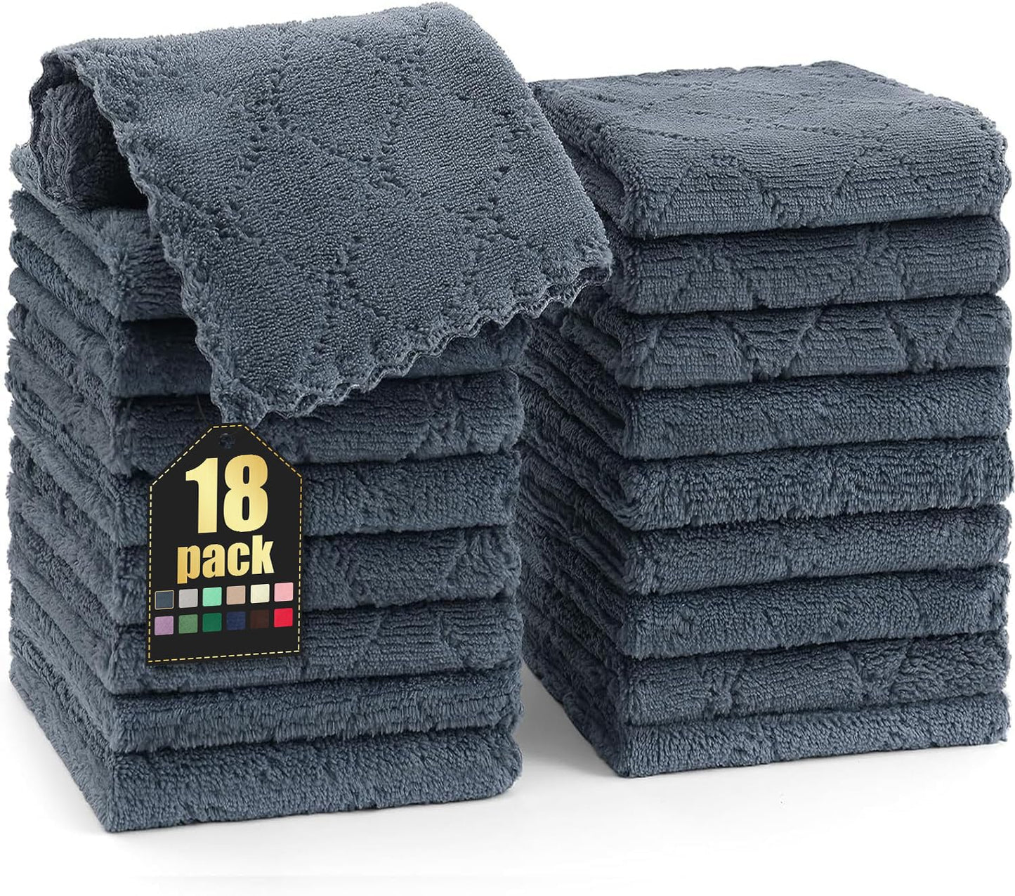 Homaxy 12 Pack Kitchen Dish Cloths (10 x 10 Inches, Grey), Super Soft and Absorbent Coral Velvet Dish Towels, Nonstick Oil Fast Drying Microfiber Cleaning Cloth, No Lint Household Dishcloths