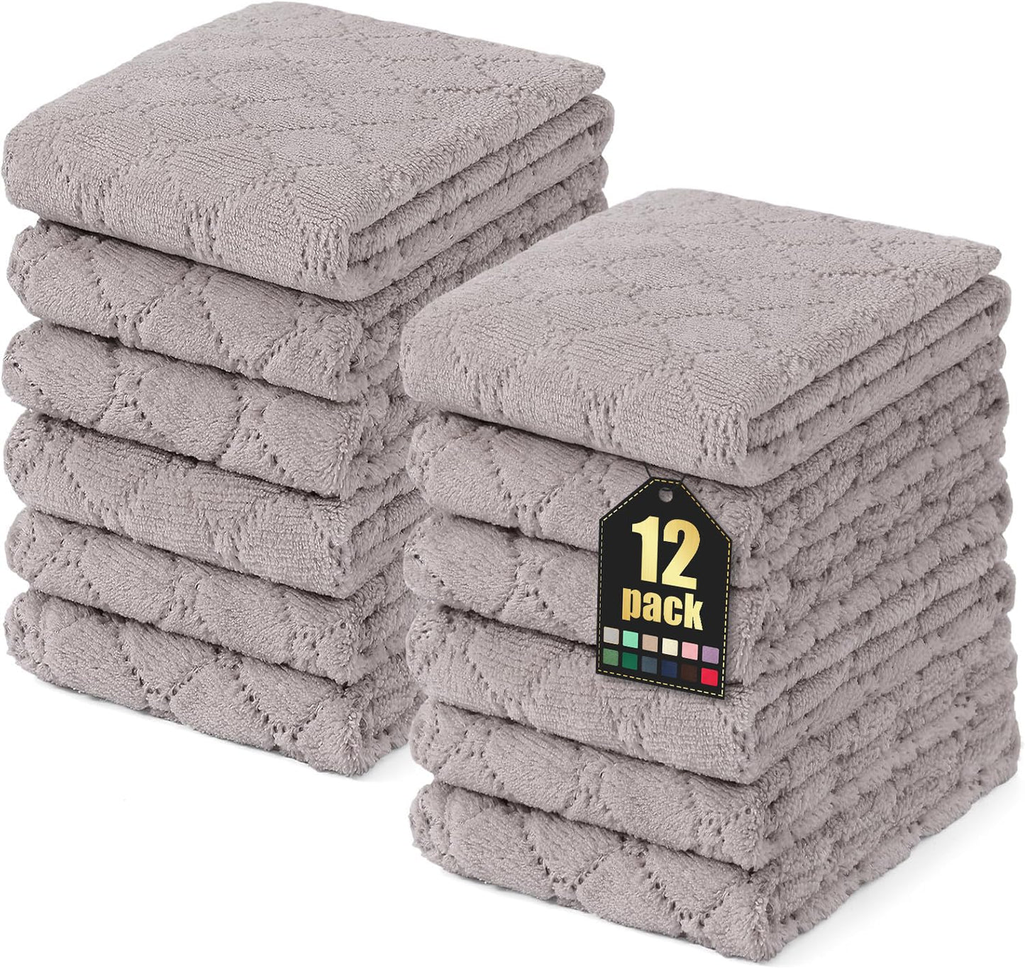Homaxy 12 Pack Kitchen Dish Cloths (10 x 10 Inches, Grey), Super Soft and Absorbent Coral Velvet Dish Towels, Nonstick Oil Fast Drying Microfiber Cleaning Cloth, No Lint Household Dishcloths