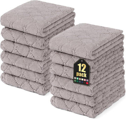 Homaxy 12 Pack Kitchen Dish Cloths (10 x 10 Inches, Grey), Super Soft and Absorbent Coral Velvet Dish Towels, Nonstick Oil Fast Drying Microfiber Cleaning Cloth, No Lint Household Dishcloths