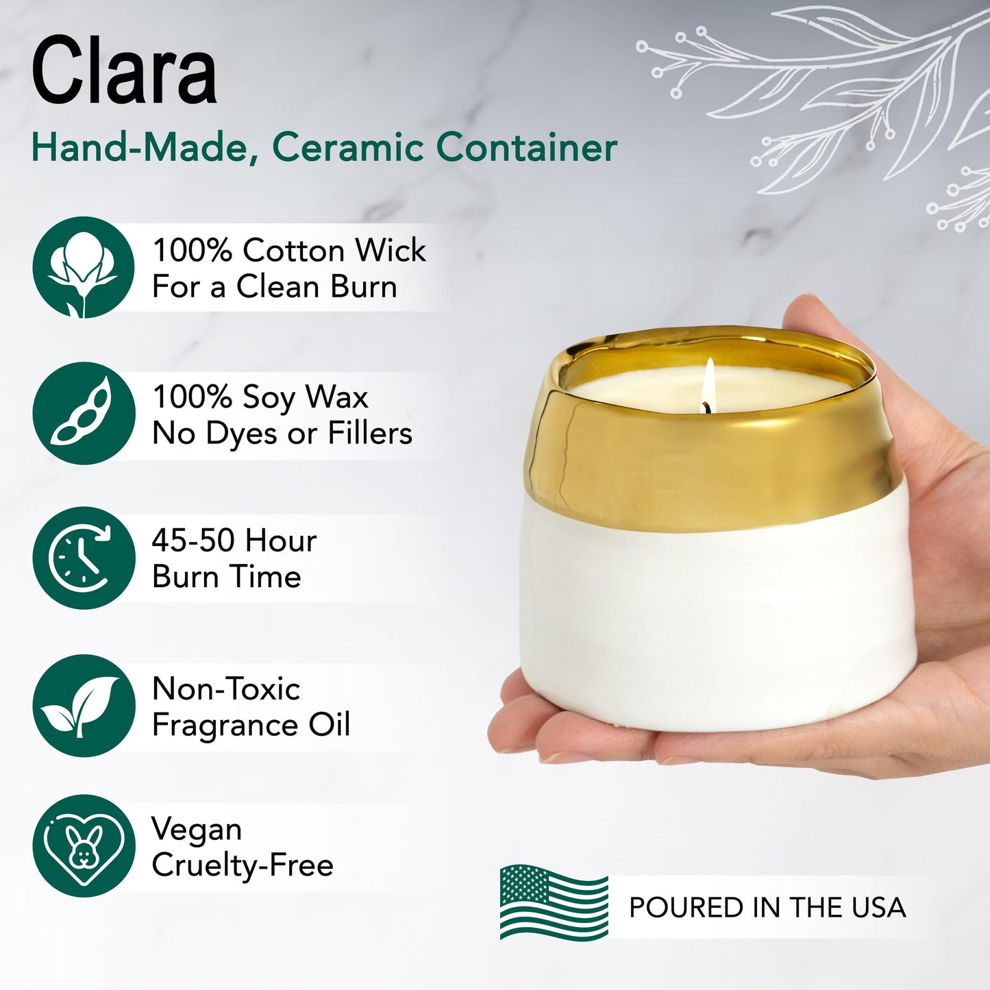 Hyggelight - The Growing Candle, Rosemary & Sage Scent, 10oz Ceramic Pot, Single Wick Aromatherapy Candles, 100% Soy for Women and Men, Clara