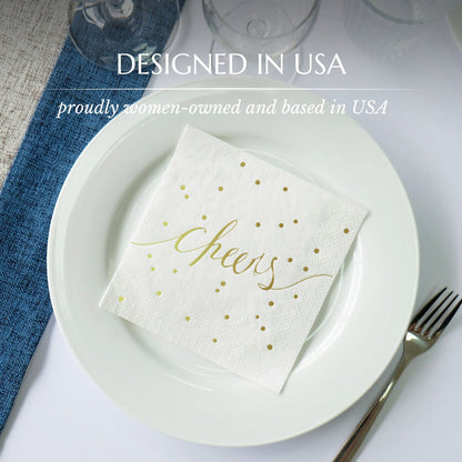 White and Gold Cocktail Napkins - Pack of 100 Disposable Bar Napkins - Wedding Baby Shower Birthday Graduation Dessert - 3 Ply - By Simple-Glee