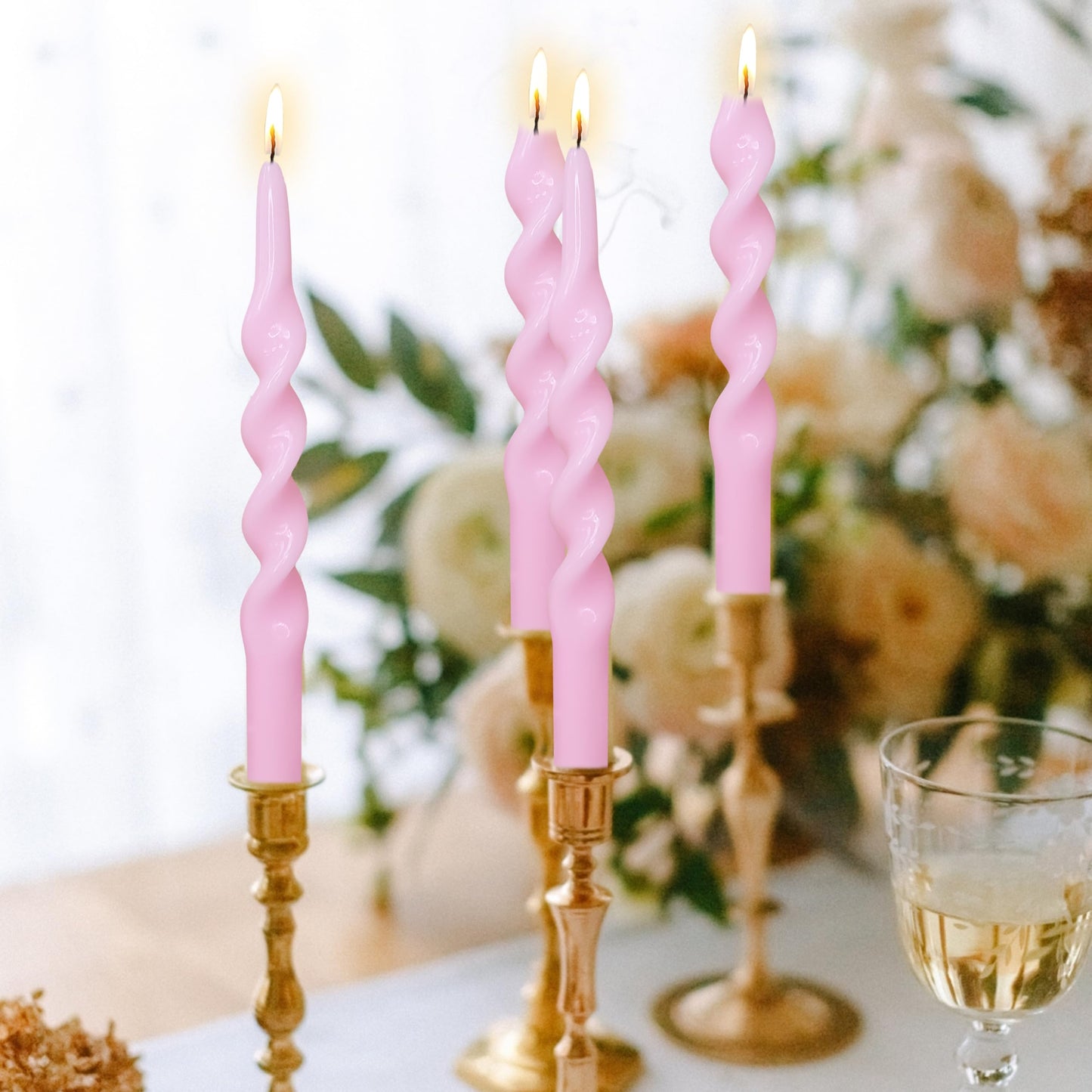 Spiral Taper Candles Pink Twisted Candlesticks Pastel Candle Sticks Long Tapered Candles Unscented Twirl Candle Tall Smokeless Candle for Home Décor Weddings Holiday