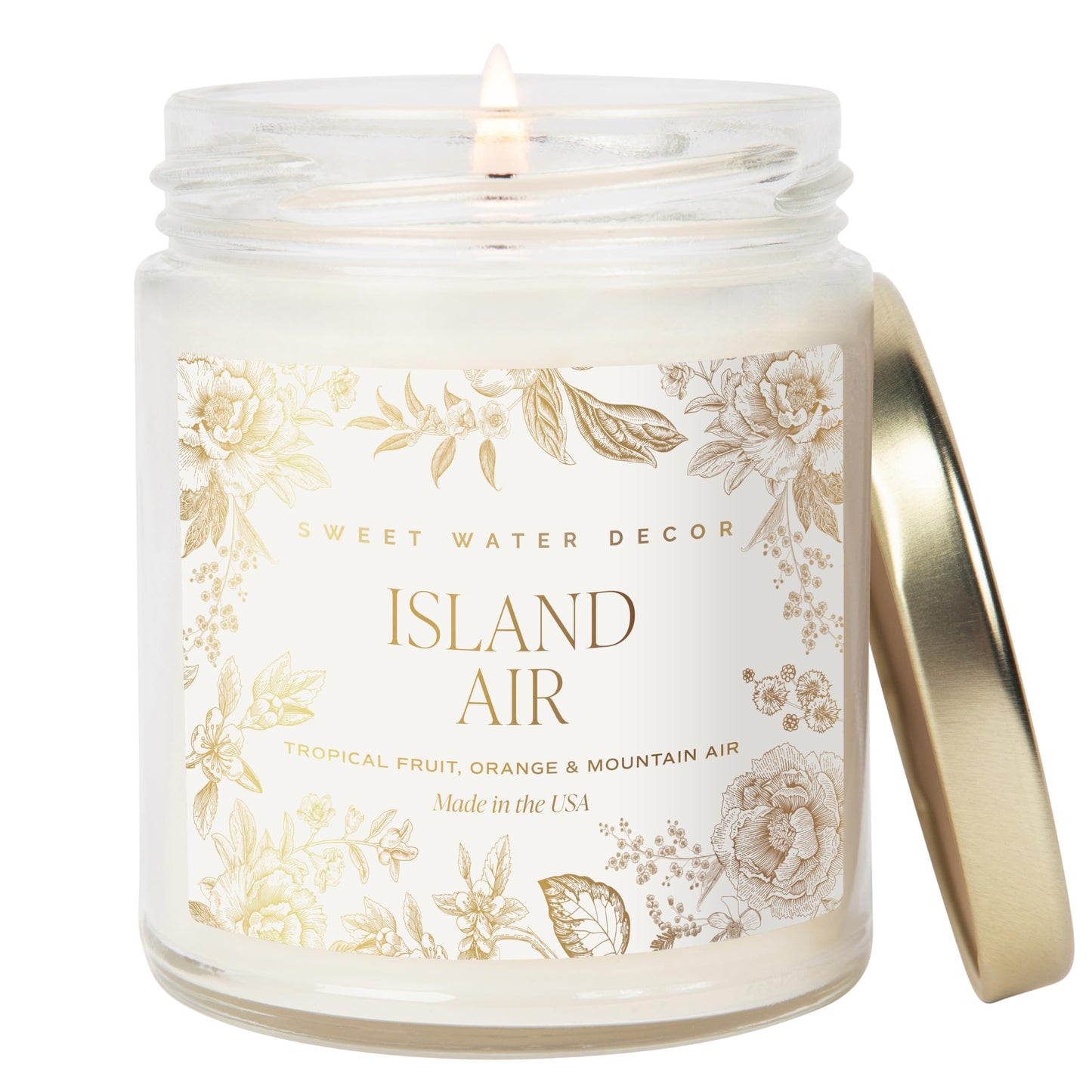 Sweet Water Decor Island Air Patterned Candle – Soy Candles with Tropical Fruits, Sugared Oranges, Limes – 40 Hour Burn – 9oz Clear Glass Jar – Summer Candles for Home Decor