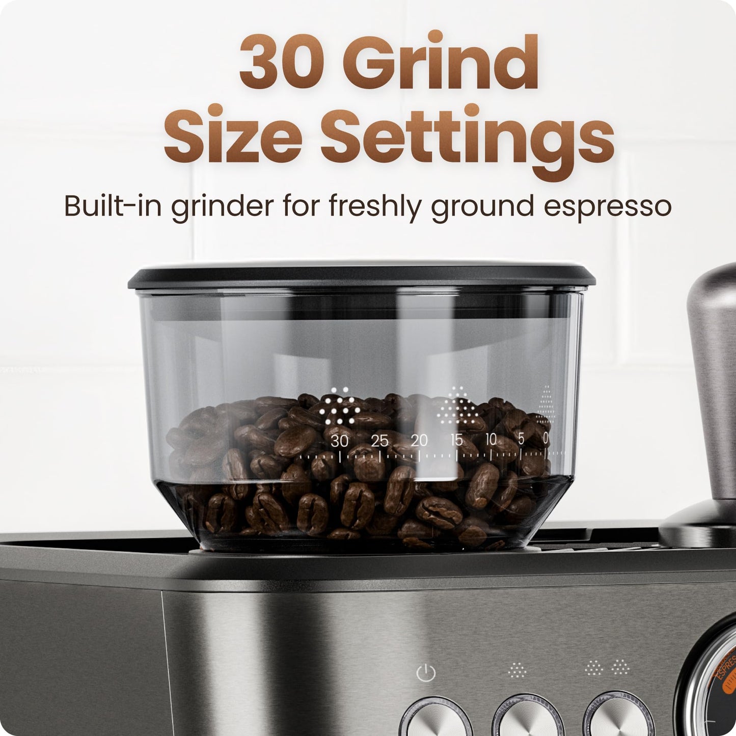 Chefman Crema Deluxe Espresso Machine with Double Boiler, Use Milk Frother and Brew Espresso Simultaneously, Professional Coffee Maker with Coffee Grinder and Steam Wand, 30 Grind Settings