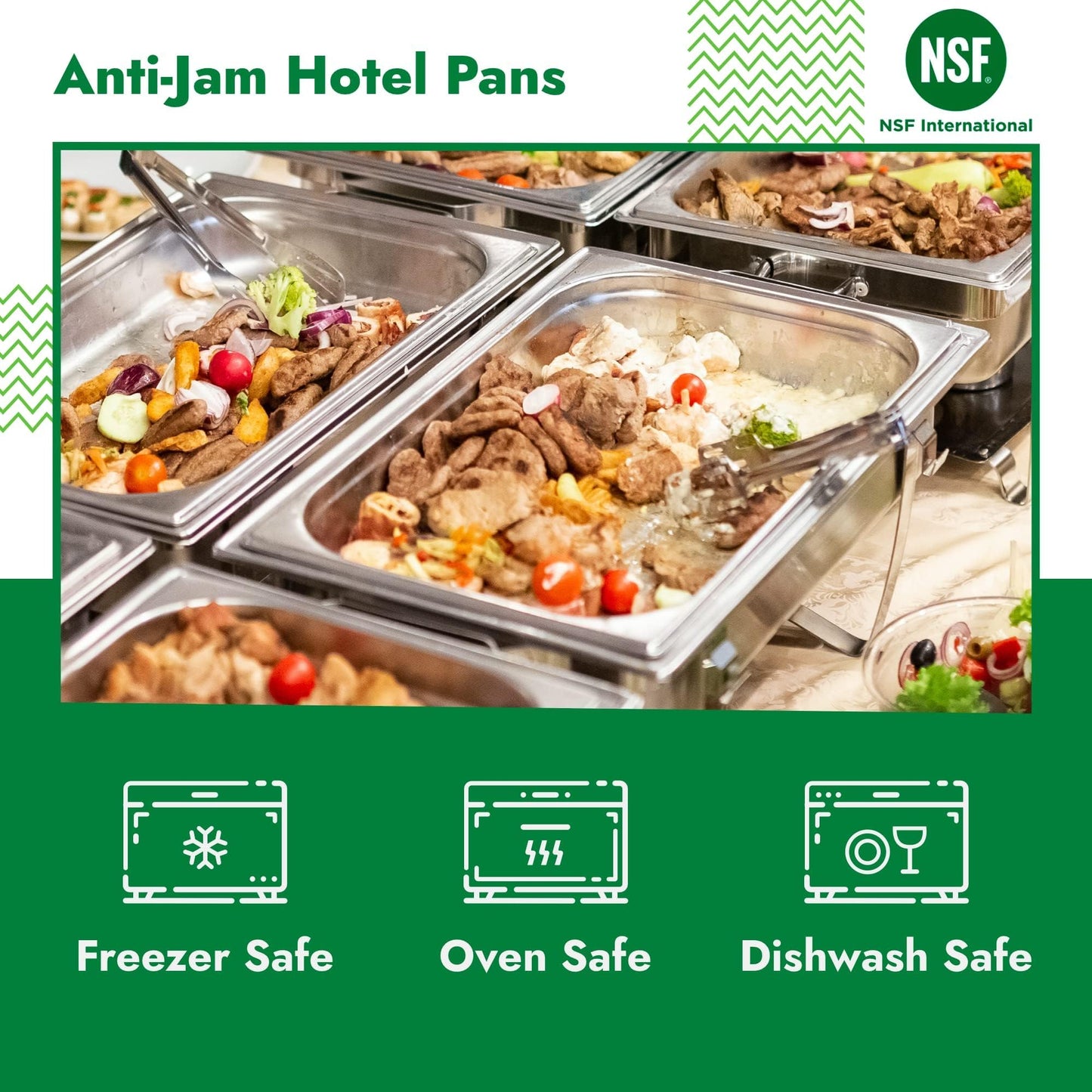 HECMAC 6 Pack Anti-Jam Hotel Pans, Full Size 6 Inch Deep, Commercial Stainless Steel Chafing Steam Table Pan, Catering Storage Metal Food Pan, 23 Gauge