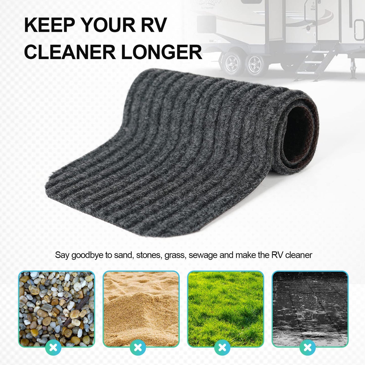 ESUDNT RV Step Covers 4 Pack RV Step Rug, RV Stair Covers Carpets for Mobile Home, Camper, 24 inch Wide (24”*7.5”, Black)
