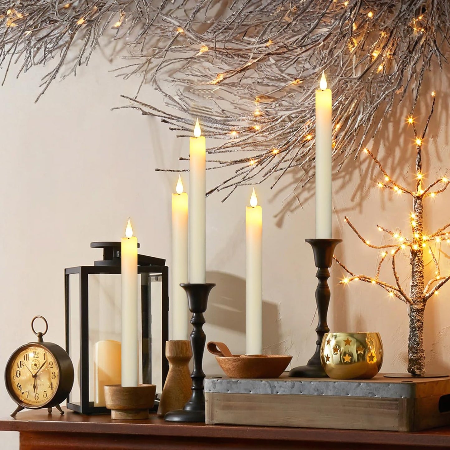 GenSwin Flameless Taper Candles with 2 Remote, Set of 6 Real Wax Taper Candles Battery Operated, LED Flameless Battery Candlesticks for Halloween Home Holiday Decor