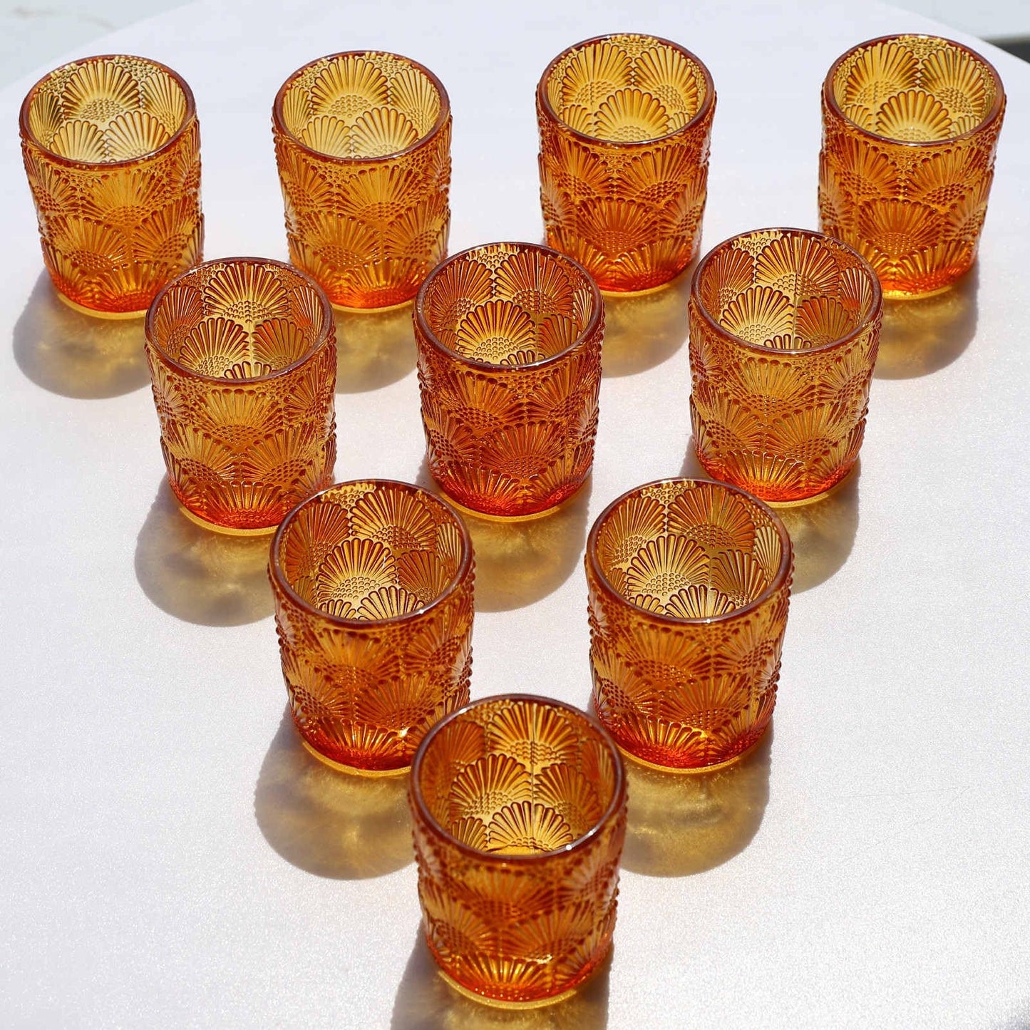 Woho 12Pcs Amber Votive Candle Holders, Glass Amber Candle Holder for Fall Wedding, Boho Tea Lights Candle Holder for Halloween Thanksgiving Centerpieces Table Decoration