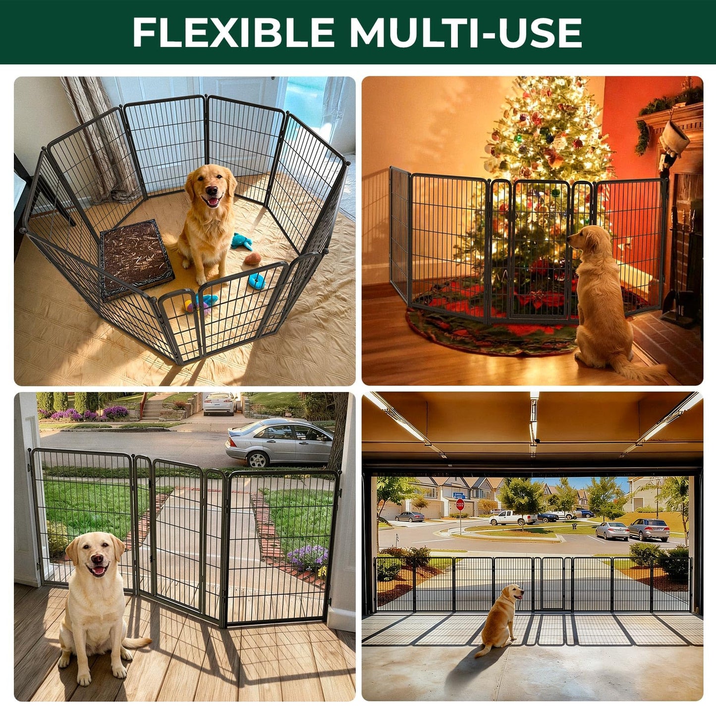 FXW Dog Gate Extra Wide Designed for Indoor Use, Adjustable Width Up to 219-inch Wide (40" H 8 Wire Panels for Medium and Large Dogs), Black