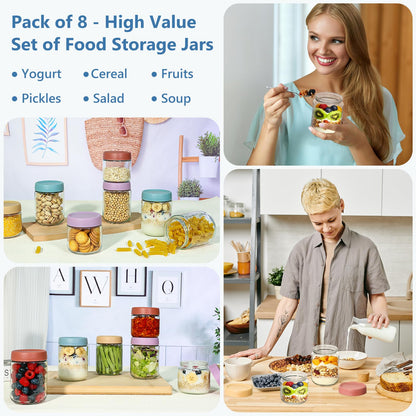 KEYWING 8-Pack 16oz Glass Overnight Oats Containers – Wide Mouth Mason Jars with Airtight Lids, Ideal for Chia Pudding, Oatmeal, Yogurt, Snacks & Meal Prep