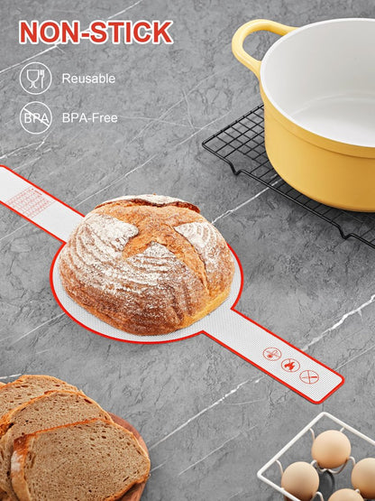 SMARTAKE 1-Pack Silicone Bread Sling for Dutch Oven, Reusable Bread Baking Mat with Long Handle, Include Spatula, Non-Stick Easy Cleaning Bread Baking Sheet Liner for Transferable Dough Pastry (Red)
