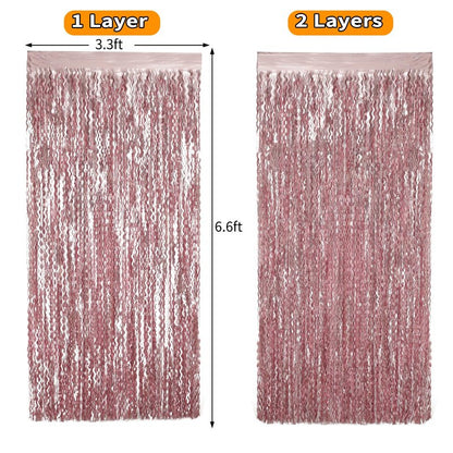 4 Pack 3.3x6.6ft Pink Tinsel Curtain Party Backdrop - Wavy Foil Fringe Curtain Party Streamers for Girl Princess Bachelorette Disco Party Decorations