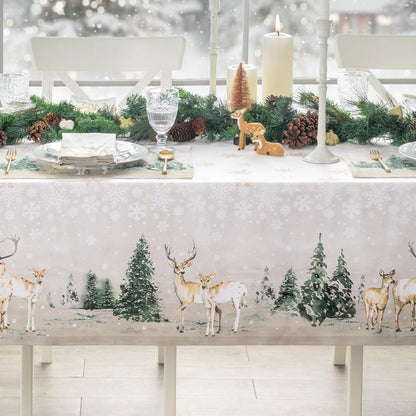 Maison d' Hermine Table Cloth Rectangle Table 100% Cotton 70 x 90 Inches Fall Tablecloth Reusable Everyday Use for Thanksgiving Christmas Decorations Dining Farmhouse Party (Deer in The Woods)