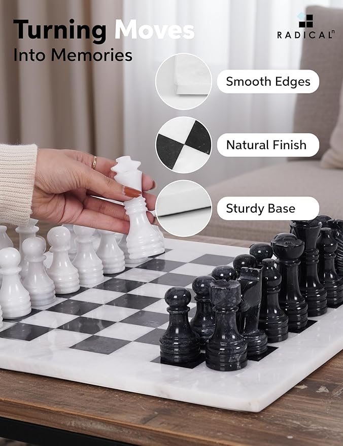 Radicaln Marble Chess Set 15 Inches White and Black with Storage Box Handmade Luxury Board Games for Adults Ideal Marble Chess Board Game Set &amp Chess Pieces