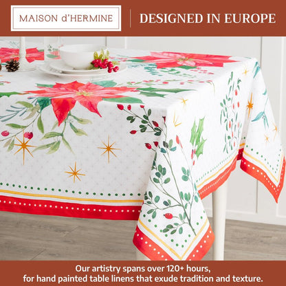 Maison d' Hermine Table Cloth Rectangle Table 100% Cotton 60 x 90 Inches Fall Tablecloth Reusable Everyday Use for Thanksgiving Christmas Decorations Dining Farmhouse Party (Poinsettia Christmas)