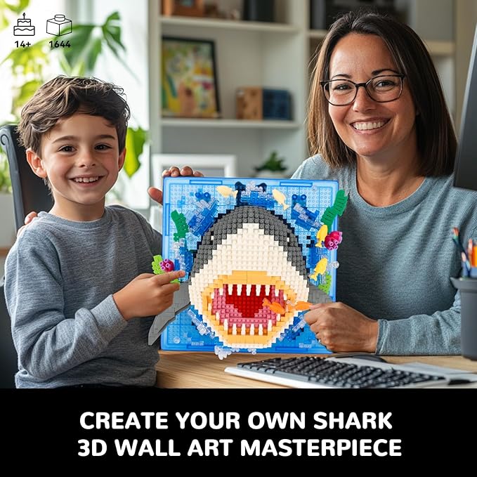 Shark Animal 3D Wall Art Micro Mini Building Blocks Set Unique Home Wall Decor or Table Display No Compatible with Lego Ideal Gift Toy for Adults &amp Boys Girls 14+ (1644 PCS)