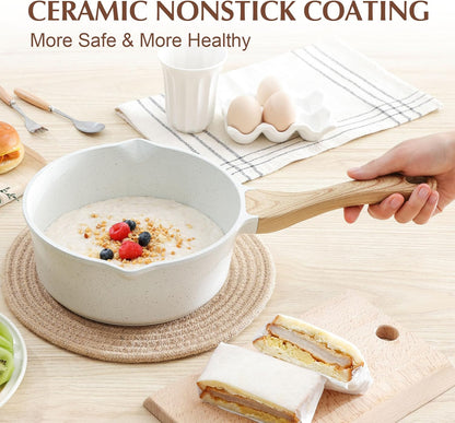 SENSARTE Nonstick White Ceramic Saucepan - 3.0 Quarts with Double Spout & Stay Cool Handle | Induction Compatible